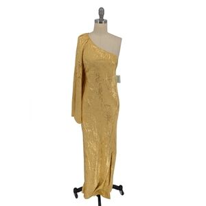 19987 H&M One Shoulder Animal Jacquard Satin Dress Gold Size Small evening party